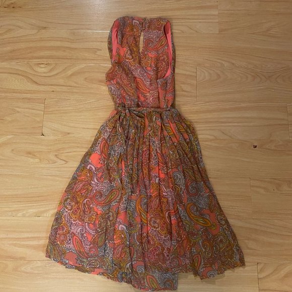 H&M Pink Paisley Sleeveless Pleated Dress Size 2 - Picture 7 of 8